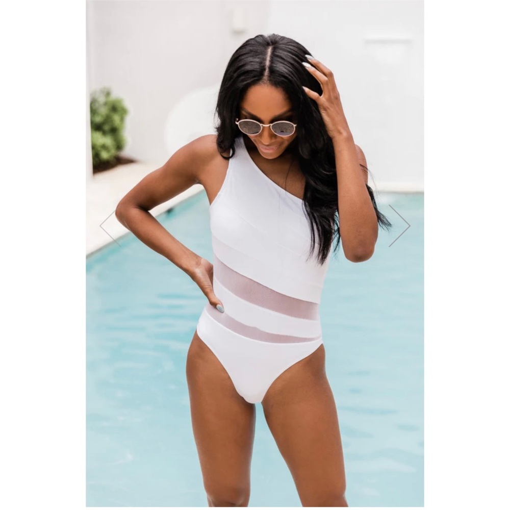 Pink Lily Beyond the Sea Mesh One Piece One Shoulder Swimsuit - Picture 4 of 16